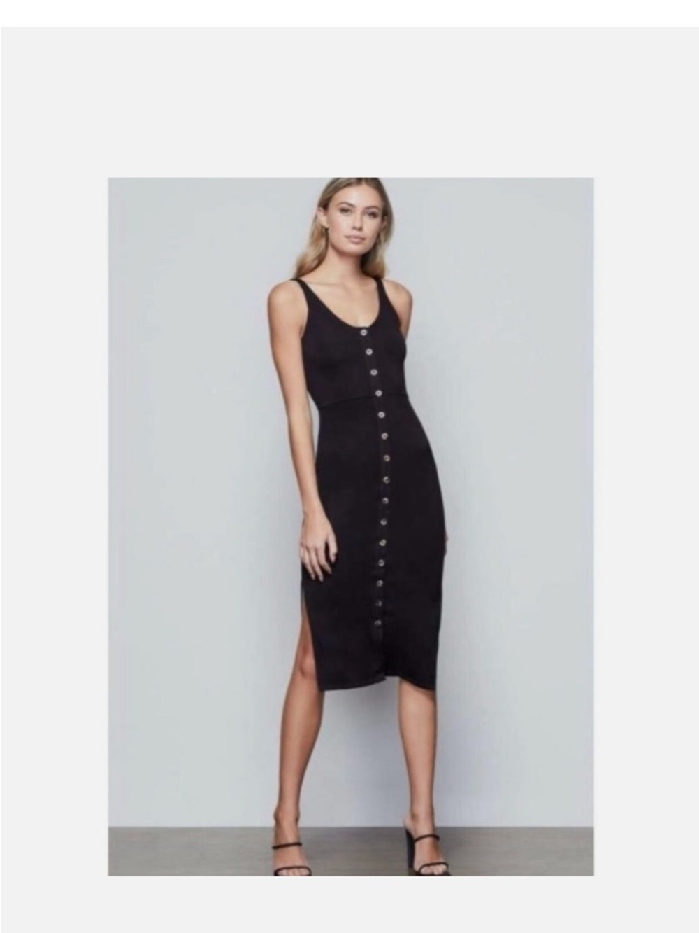 Good American Black Button-Front Midi Dress